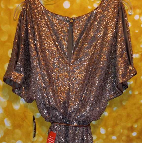🤎💫 Copper Bling! Sequined dress and/or tunic with dolman slit sleeves. 🤎💫 - Picture 3 of 6